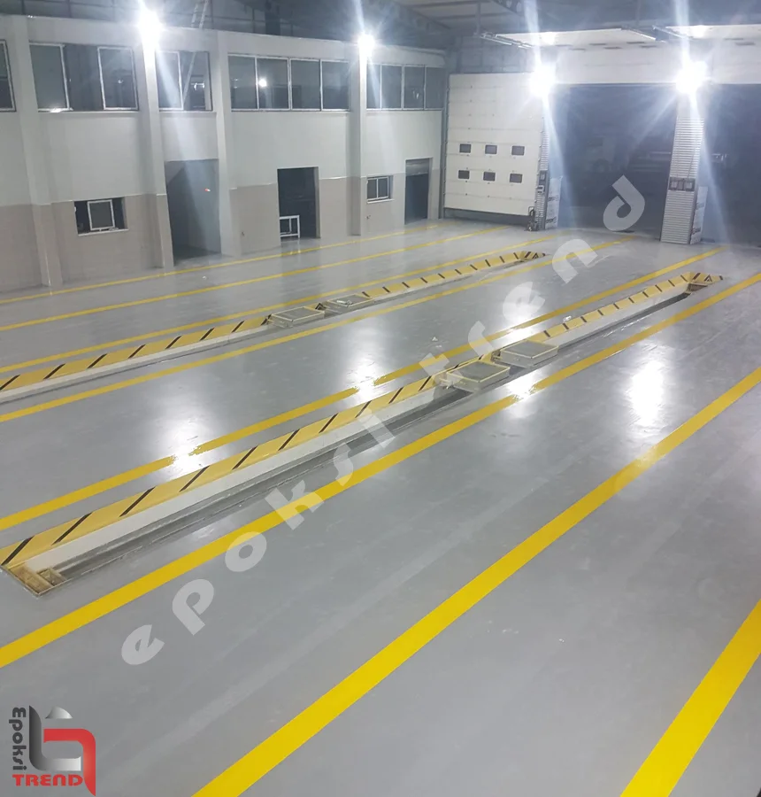 Fabrika epoksi zemin uygulaması için mevcut arşivden zemin görünümü